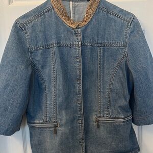 Vintage Liz Claiborne beaded Denim Jacket with Tan Accents